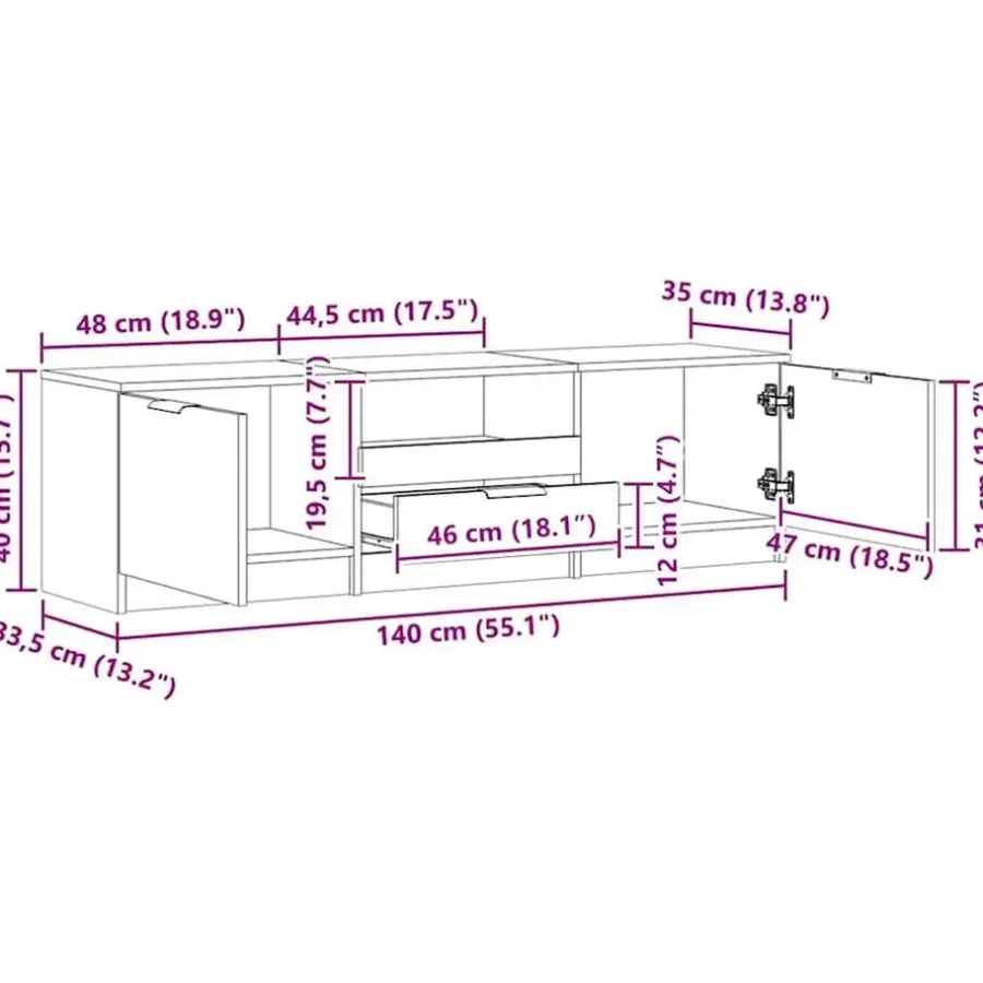 vidaXL - TV-meubel met 1 lade en 2 deuren - Artisanaal eiken - 140x35x40 cm