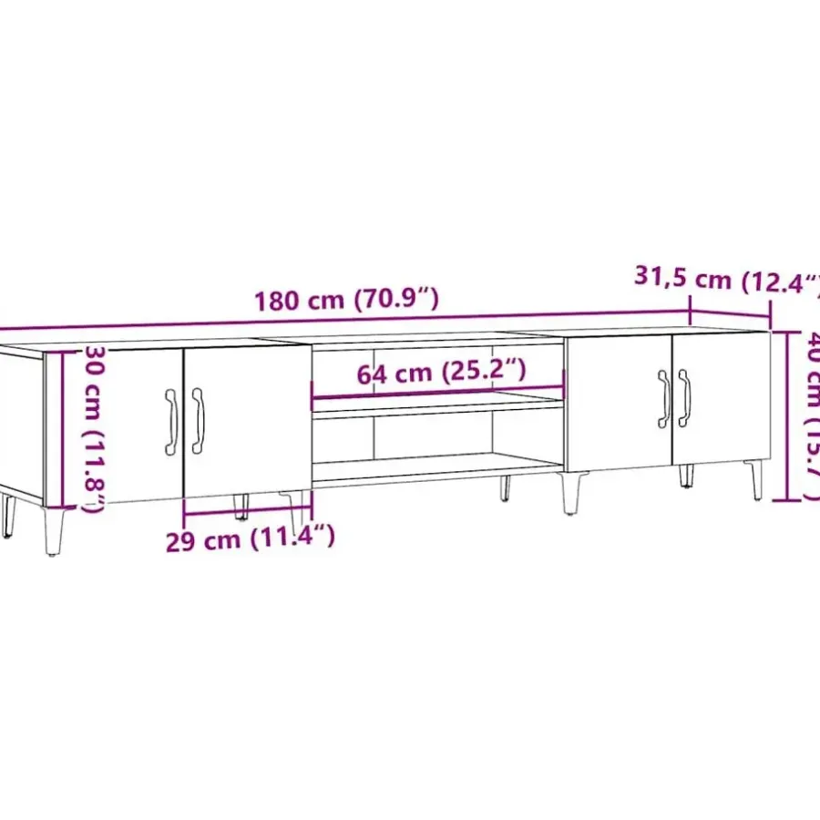 vidaXL - TV-meubel met 2 vakken 4 deuren - Oud hout - 180x31.5x40 cm