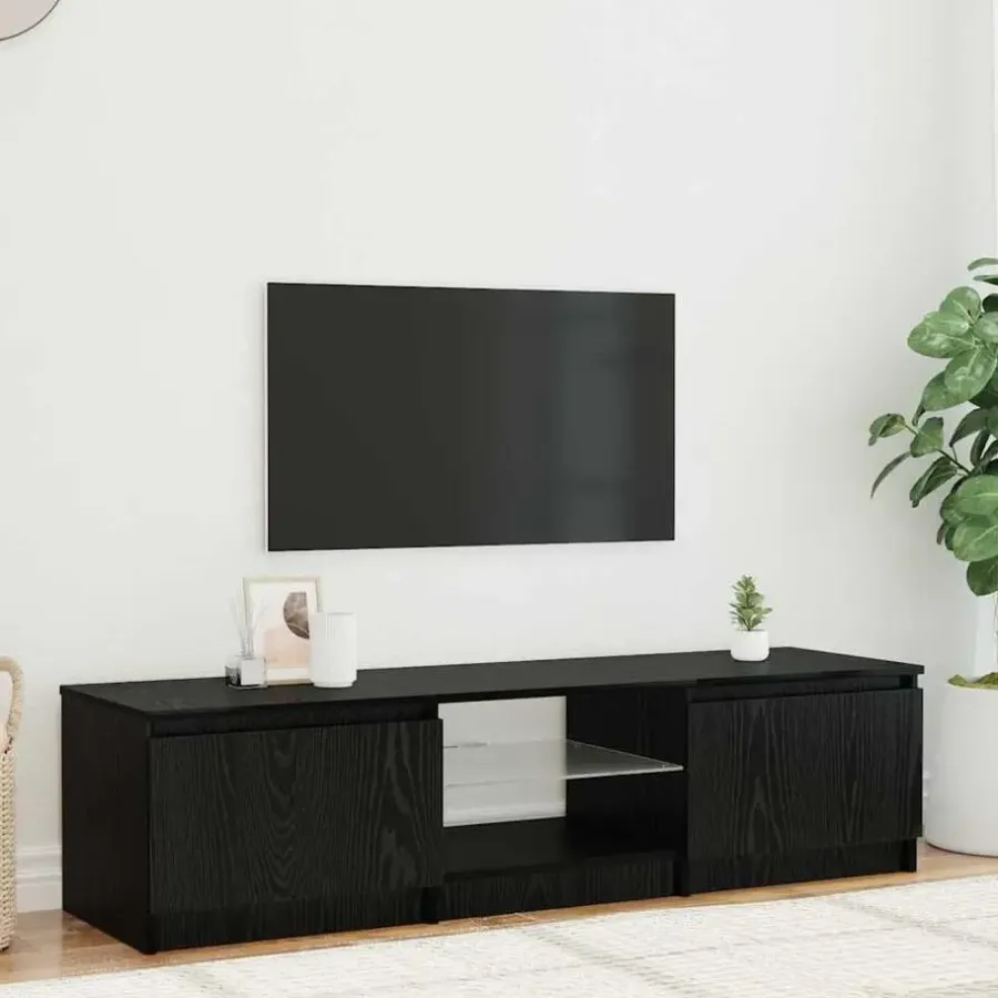 Tv Meubels-vidaXL - TV-meubel met glas legplank en 2 deuren - Zwart eiken - 140x40x35.5 cm