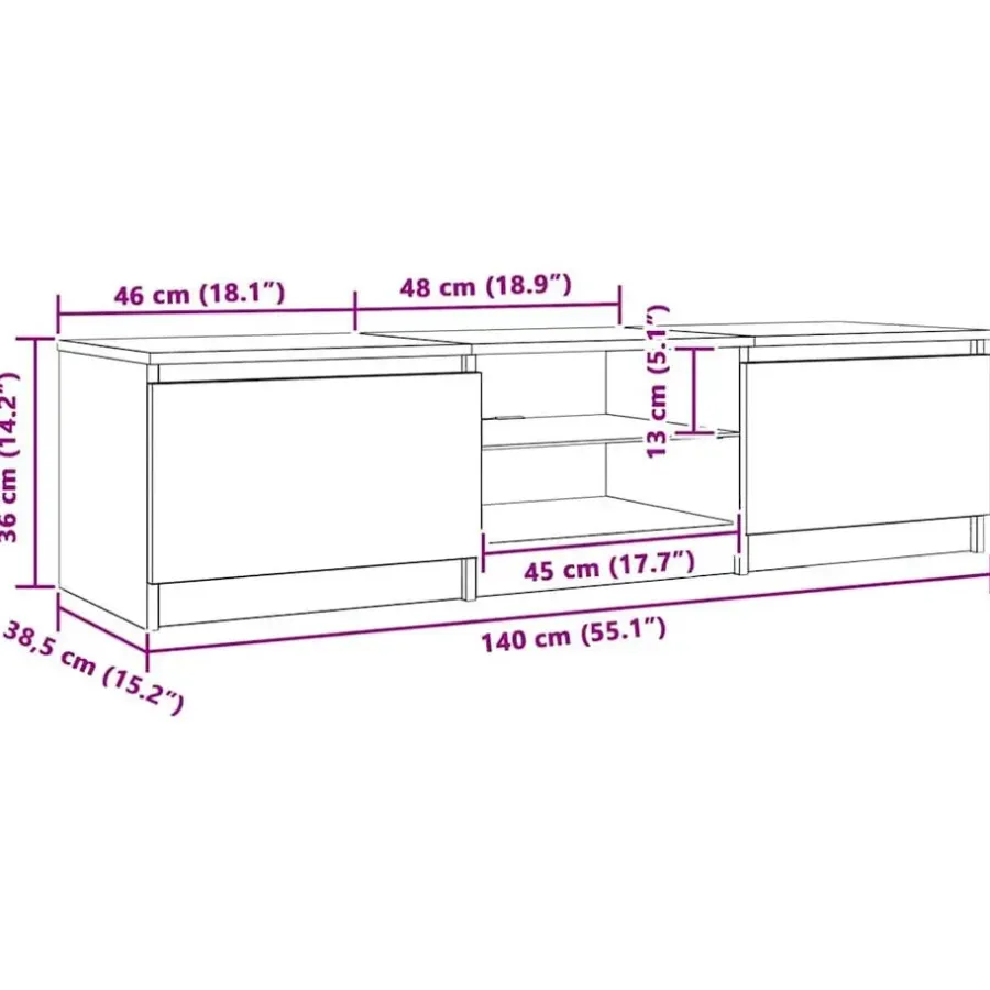 Tv Meubels-vidaXL - TV-meubel met glas legplank en 2 deuren - Zwart eiken - 140x40x35.5 cm