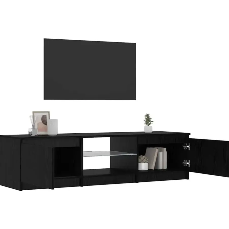 Tv Meubels-vidaXL - TV-meubel met glas legplank en 2 deuren - Zwart eiken - 140x40x35.5 cm