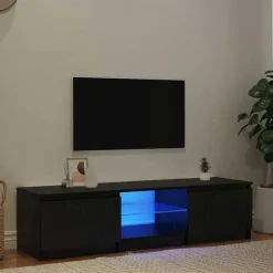 Tv Meubels-vidaXL - TV-meubel met glas legplank en 2 deuren - Zwart eiken - 140x40x35.5 cm