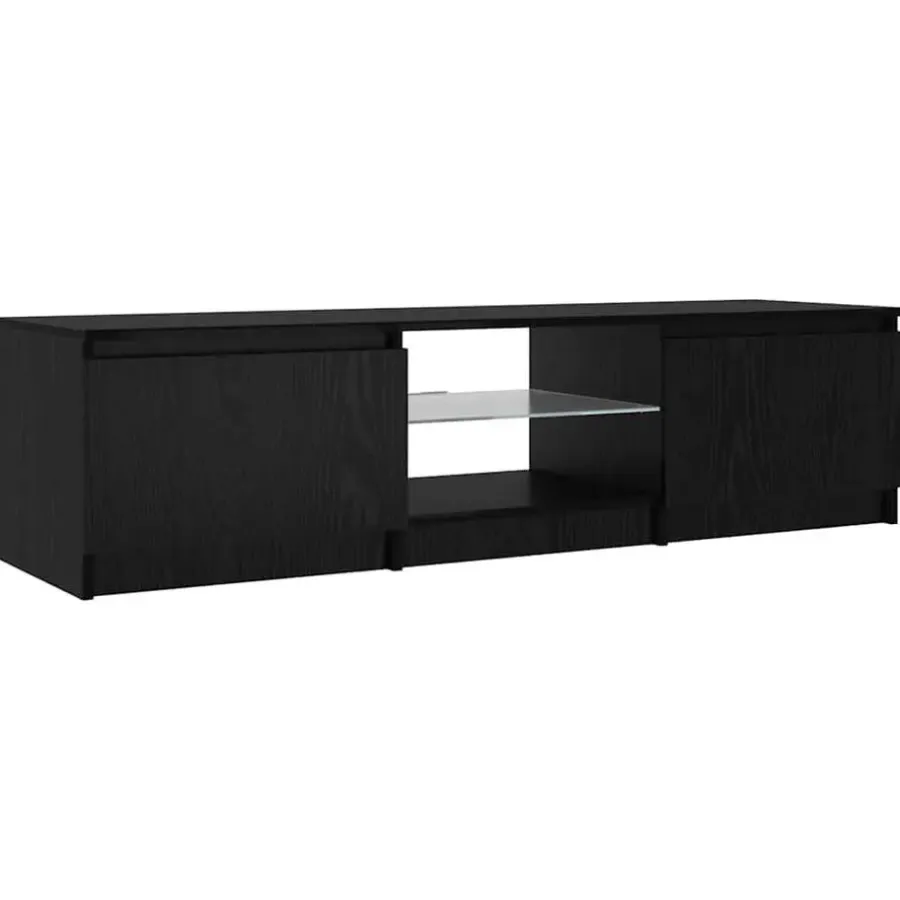 Tv Meubels-vidaXL - TV-meubel met glas legplank en 2 deuren - Zwart eiken - 140x40x35.5 cm