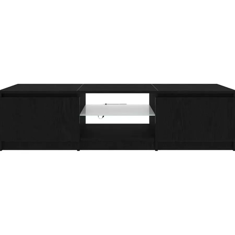 Tv Meubels-vidaXL - TV-meubel met glas legplank en 2 deuren - Zwart eiken - 140x40x35.5 cm