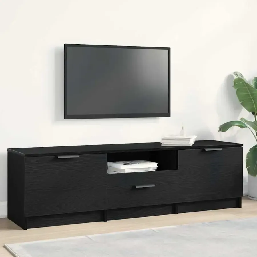 Tv Meubels-vidaXL - TV-meubel met lade en 2 deuren - Zwart eiken - Hout - 140x35x40 cm