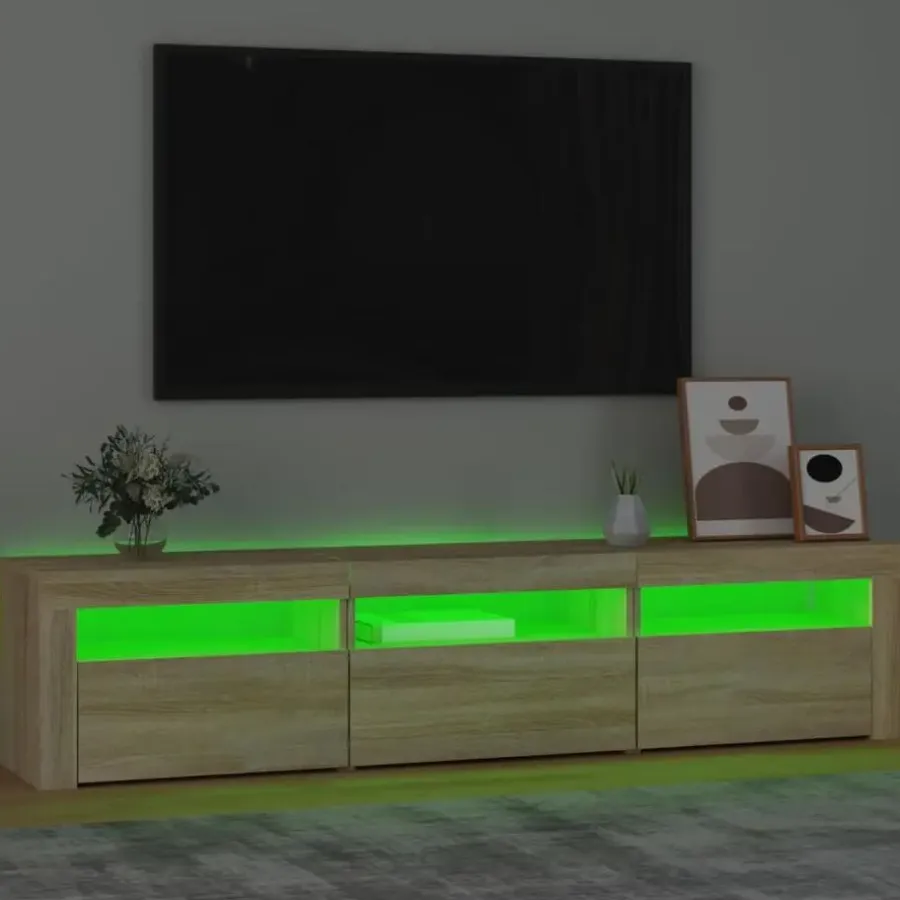 vidaXL - TV-meubel met LED en 3 deuren - Sonoma eiken - Hout - 180x35x40 cm