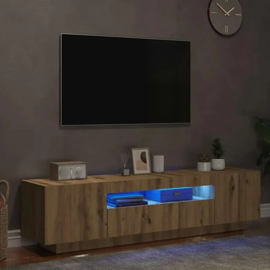vidaXL - TV-meubel met LED en 3 deuren - Artisanaal eiken - 160x35x40 cm