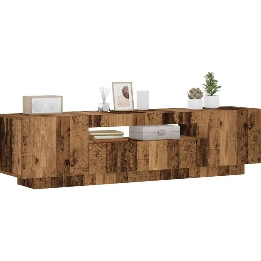 Tv Meubels-vidaXL - TV-meubel met LED en 3 deuren - Oud hout - 160x35x40 cm
