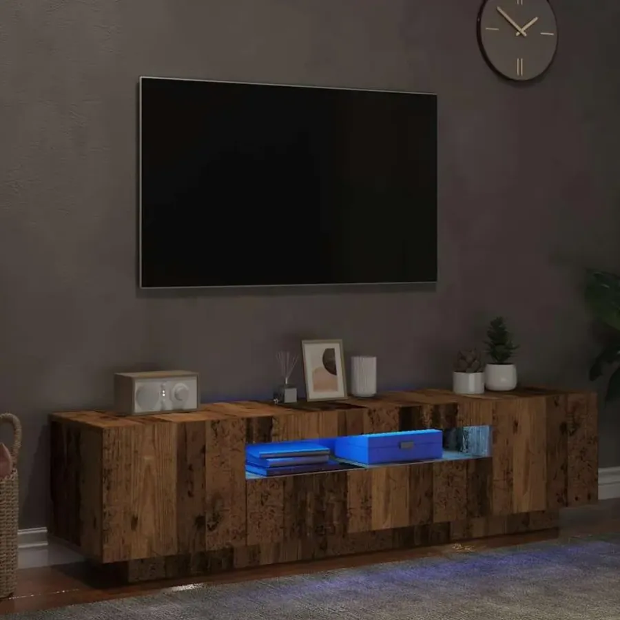 Tv Meubels-vidaXL - TV-meubel met LED en 3 deuren - Oud hout - 160x35x40 cm