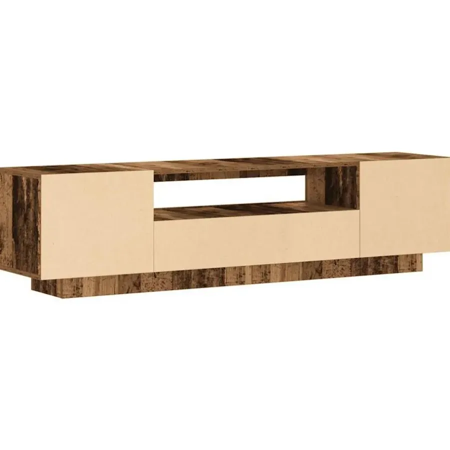 Tv Meubels-vidaXL - TV-meubel met LED en 3 deuren - Oud hout - 160x35x40 cm