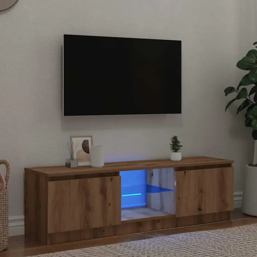 Tv Meubels-vidaXL - TV-meubel met LED en 2 deuren - Artisanaal eiken - 120x30x36 cm