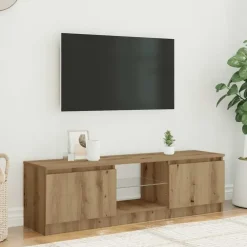 Tv Meubels-vidaXL - TV-meubel met LED en 2 deuren - Artisanaal eiken - 120x30x36 cm