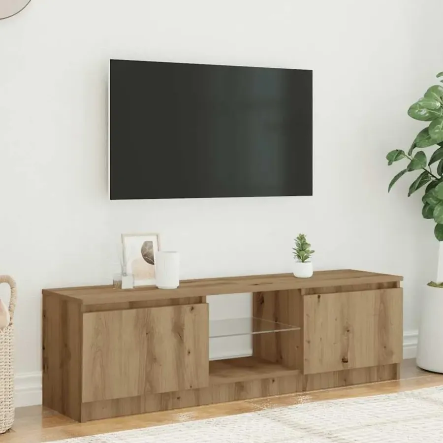 Tv Meubels-vidaXL - TV-meubel met LED en 2 deuren - Artisanaal eiken - 120x30x36 cm