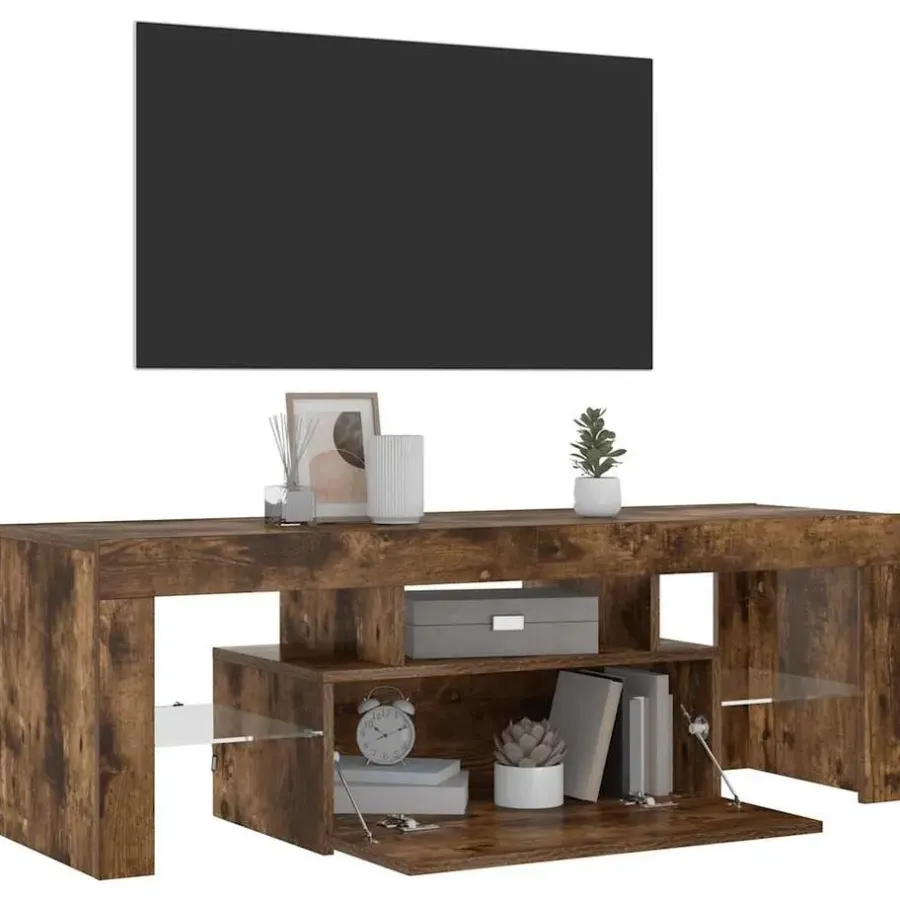 Tv Meubels-vidaXL - TV-meubel met LED-verlichting - Gerookt eiken - Hout - 120x35x40 cm
