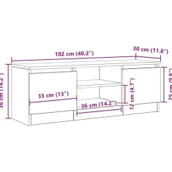 Tv Meubels-vidaXL - TV-meubel met legplank en 2 deuren - Zwart eiken - 102x30x36 cm