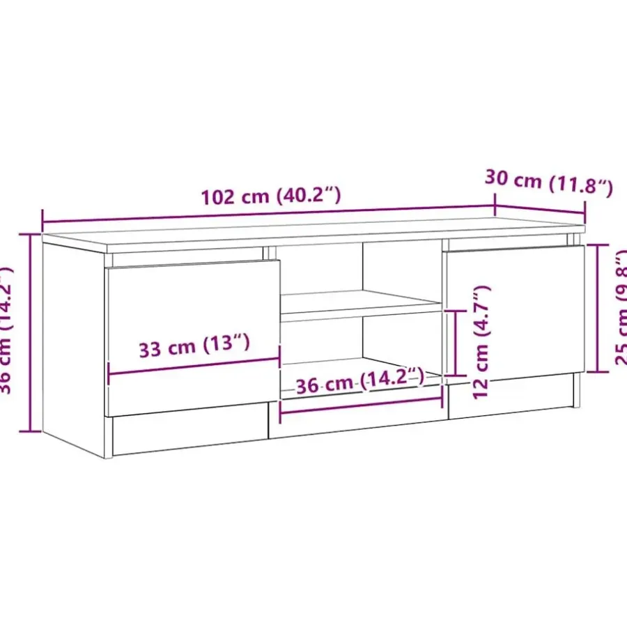 Tv Meubels-vidaXL - TV-meubel met legplank en 2 deuren - Zwart eiken - 102x30x36 cm