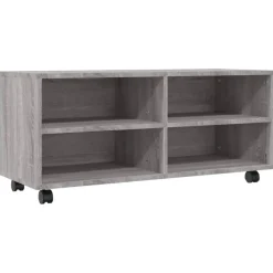 Tv Meubels-vidaXL - TV-meubel met wieltjes en 4 vakken - Grijs - Bewerkt hout - 90 cm