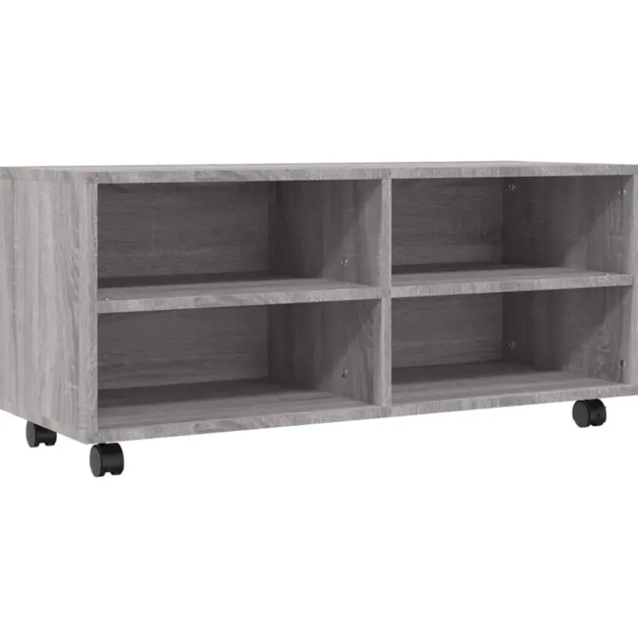 Tv Meubels-vidaXL - TV-meubel met wieltjes en 4 vakken - Grijs - Bewerkt hout - 90 cm