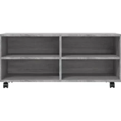 Tv Meubels-vidaXL - TV-meubel met wieltjes en 4 vakken - Grijs - Bewerkt hout - 90 cm