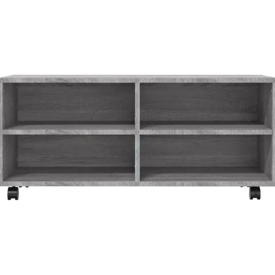 Tv Meubels-vidaXL - TV-meubel met wieltjes en 4 vakken - Grijs - Bewerkt hout - 90 cm