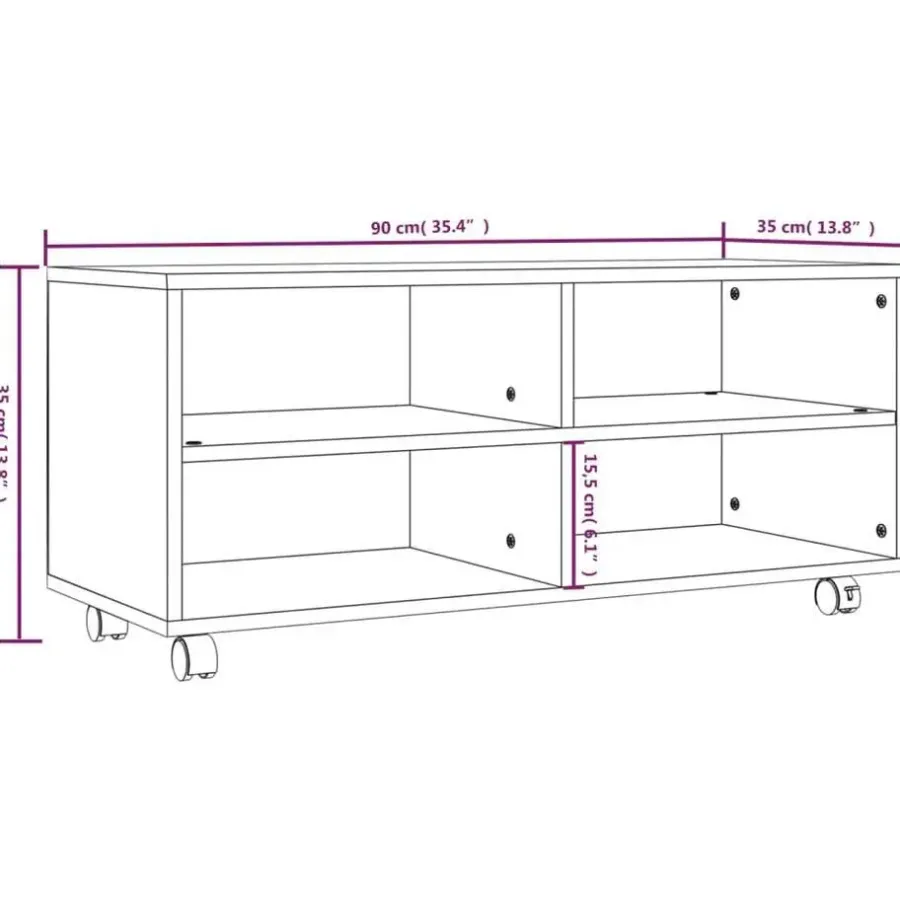 Tv Meubels-vidaXL - TV-meubel met wieltjes en 4 vakken - Grijs - Bewerkt hout - 90 cm