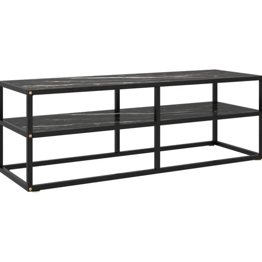 Tv Meubels-vidaXL - Tv-meubel met zwart marmerglas - Zwart - Glas - 120 x 40 x 40 cm