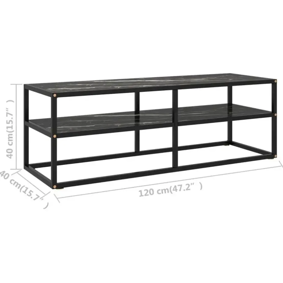 Tv Meubels-vidaXL - Tv-meubel met zwart marmerglas - Zwart - Glas - 120 x 40 x 40 cm