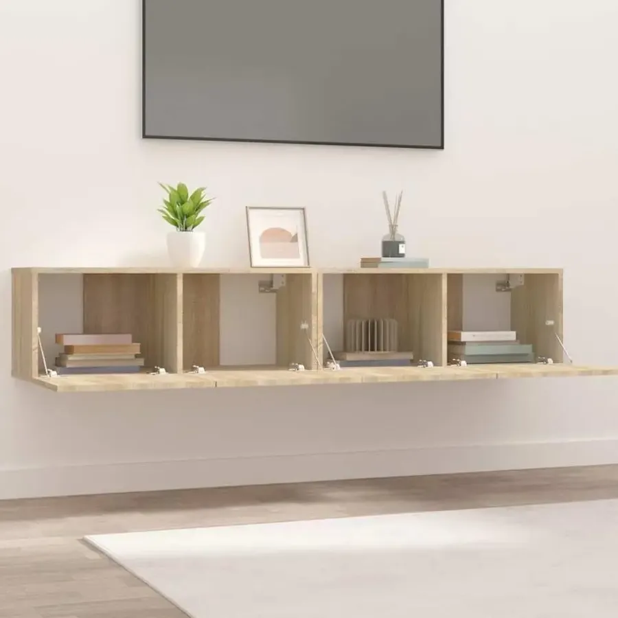 vidaXL - TV-meubels 2 st 4 deuren - Sonoma eikenk - Bewerkt hout - 80x30x30 cm