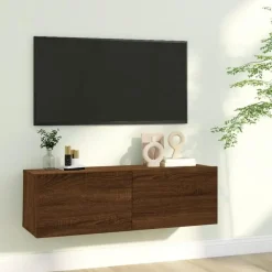 Tv Meubels-vidaXL - Tv-wandmeubel - Bruin eikenkleur - Bewerkt hout - 100 x 30 x 30 cm