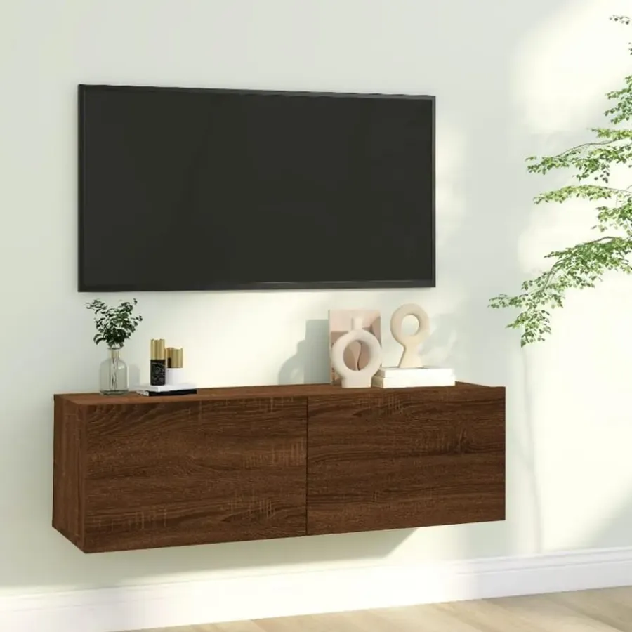 Tv Meubels-vidaXL - Tv-wandmeubel - Bruin eikenkleur - Bewerkt hout - 100 x 30 x 30 cm
