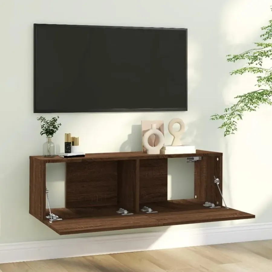 Tv Meubels-vidaXL - Tv-wandmeubel - Bruin eikenkleur - Bewerkt hout - 100 x 30 x 30 cm