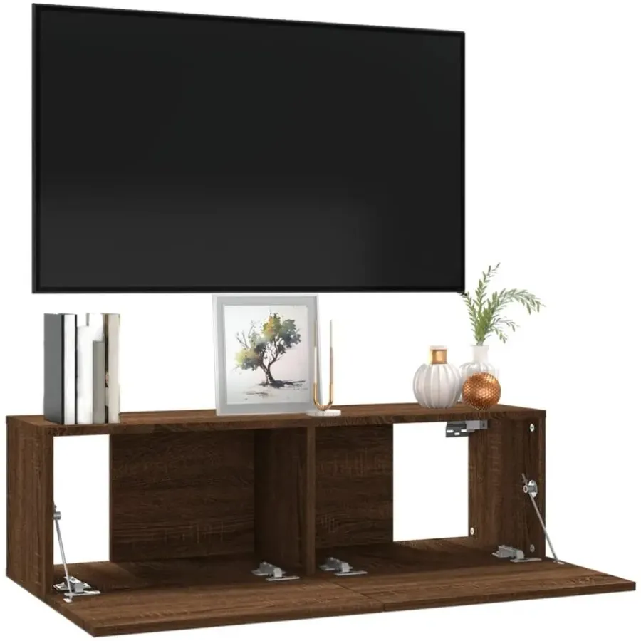 Tv Meubels-vidaXL - Tv-wandmeubel - Bruin eikenkleur - Bewerkt hout - 100 x 30 x 30 cm