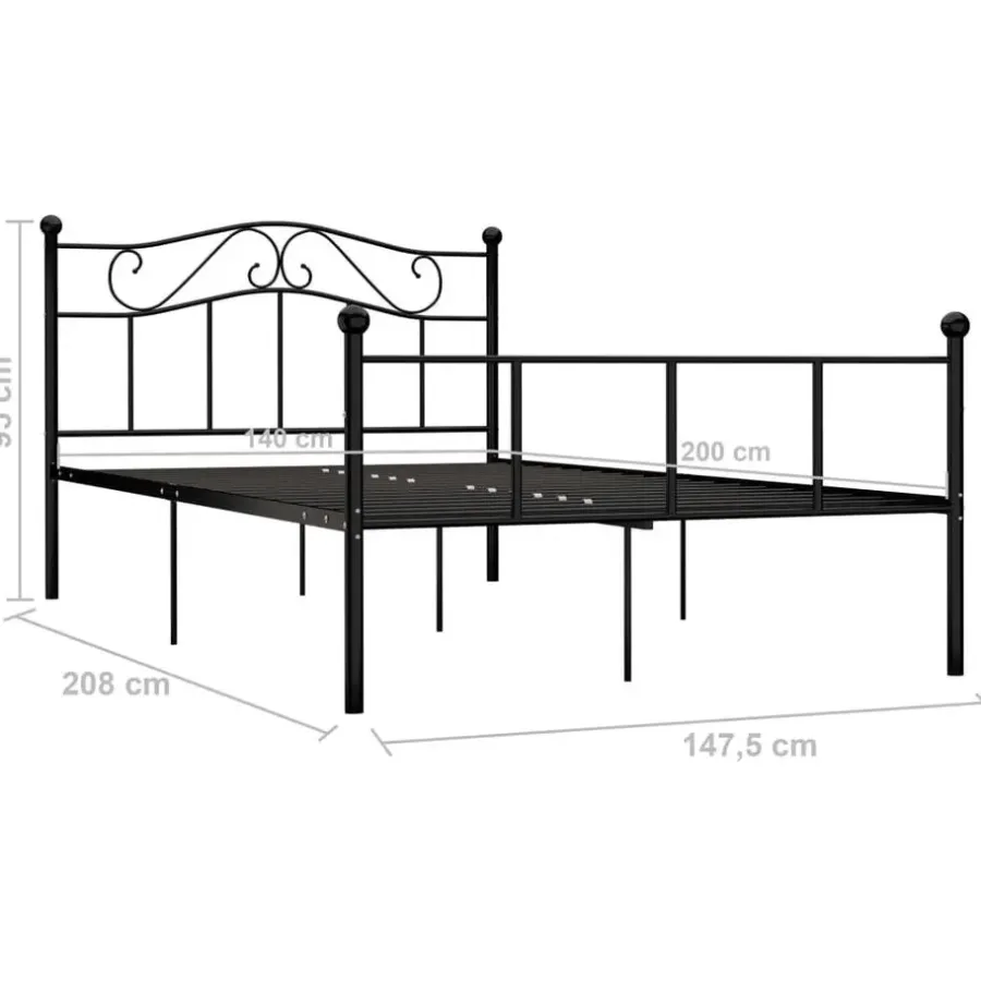 Twijfelaars-vidaXL - Tweepersoonbed -Zwart - Metaal - 140x200 cm