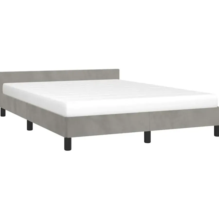 2-Persoons Bedden-vidaXL - Tweepersoonsbed met hoofdeinde - Lichtgrijs - Fluweel - 140x190 cm