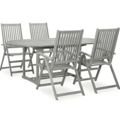 Tuinsets-vidaXL - verstelbaar Tuinset 4-zits grijs massief acaciahout - (150-200)x100 cm