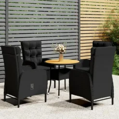 Tuinsets|Tuinsets-vidaXL - Verstelbaar Tuinset met zwart kussens - Poly rattan en bruin - 5 stuks