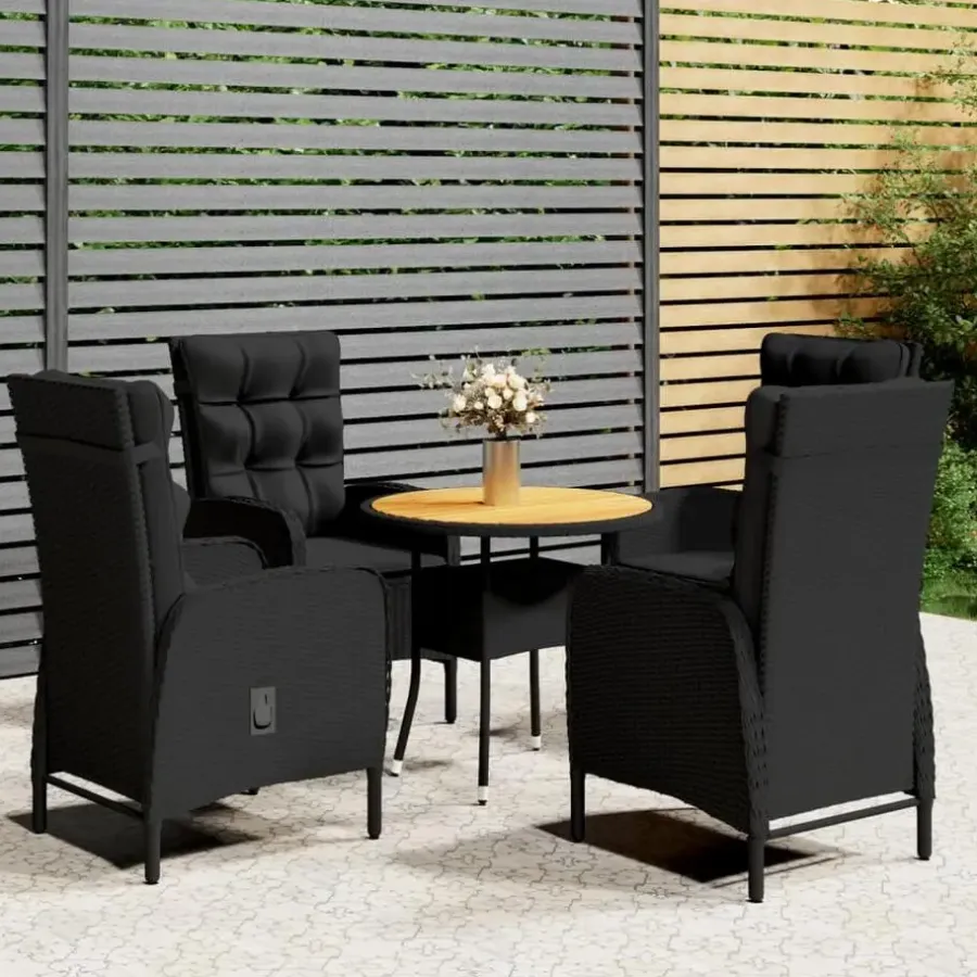 Tuinsets|Tuinsets-vidaXL - Verstelbaar Tuinset met zwart kussens - Poly rattan en bruin - 5 stuks