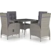Tuinsets-vidaXL - Verstelbaar Tuinset met grijs kussens - Poly rattan en glas - 5 stuks