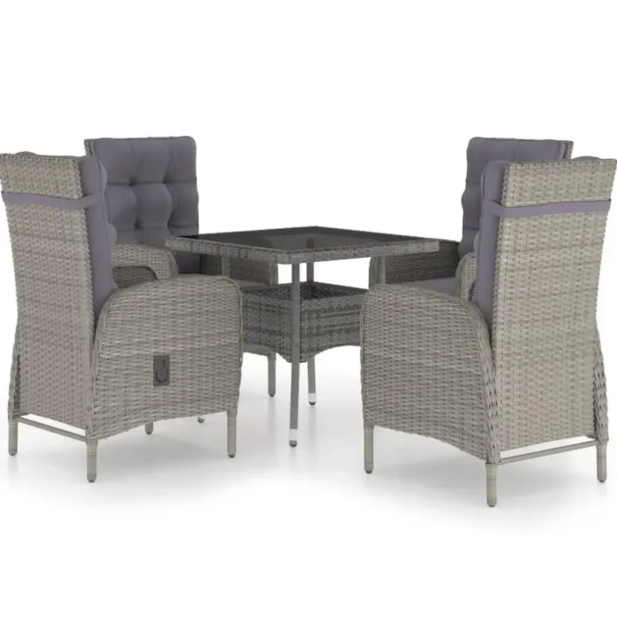 Tuinsets-vidaXL - Verstelbaar Tuinset met grijs kussens - Poly rattan en glas - 5 stuks
