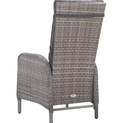 Tuinsets-vidaXL - Verstelbaar Tuinset met grijs kussens - Poly rattan en glas - 5 stuks