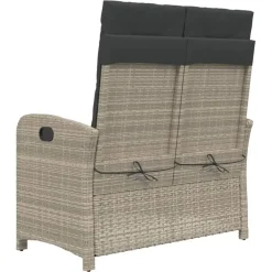Loungebanken-vidaXL - Verstelbare loungebank met kussens - Lichtgrijs rattan - 105x59x93 cm