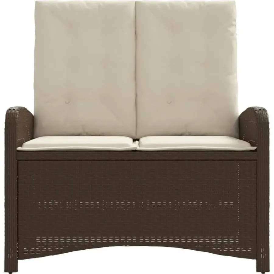 vidaXL - Verstelbare loungebank met crème kussens - Bruin rattan - 105x59x93 cm