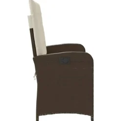 vidaXL - Verstelbare loungebank met crème kussens - Bruin rattan - 105x59x93 cm