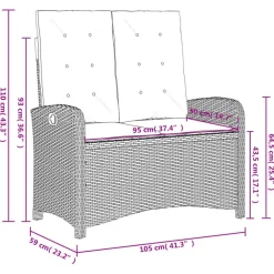 vidaXL - Verstelbare loungebank met crème kussens - Bruin rattan - 105x59x93 cm