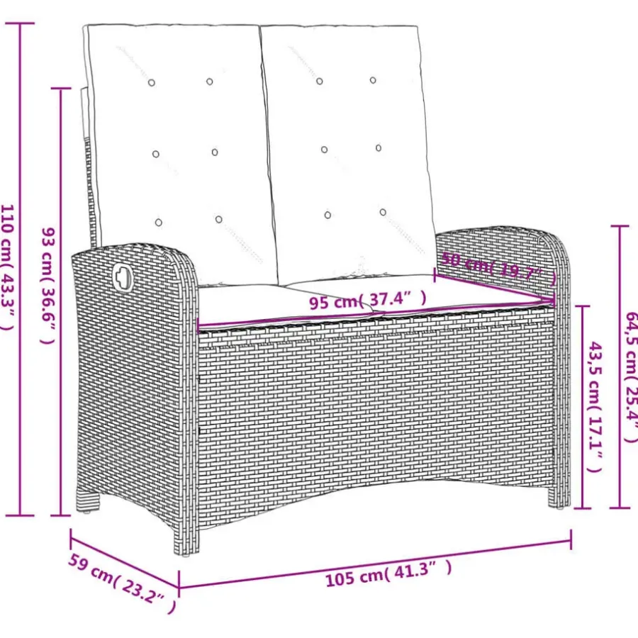 vidaXL - Verstelbare loungebank met crème kussens - Bruin rattan - 105x59x93 cm
