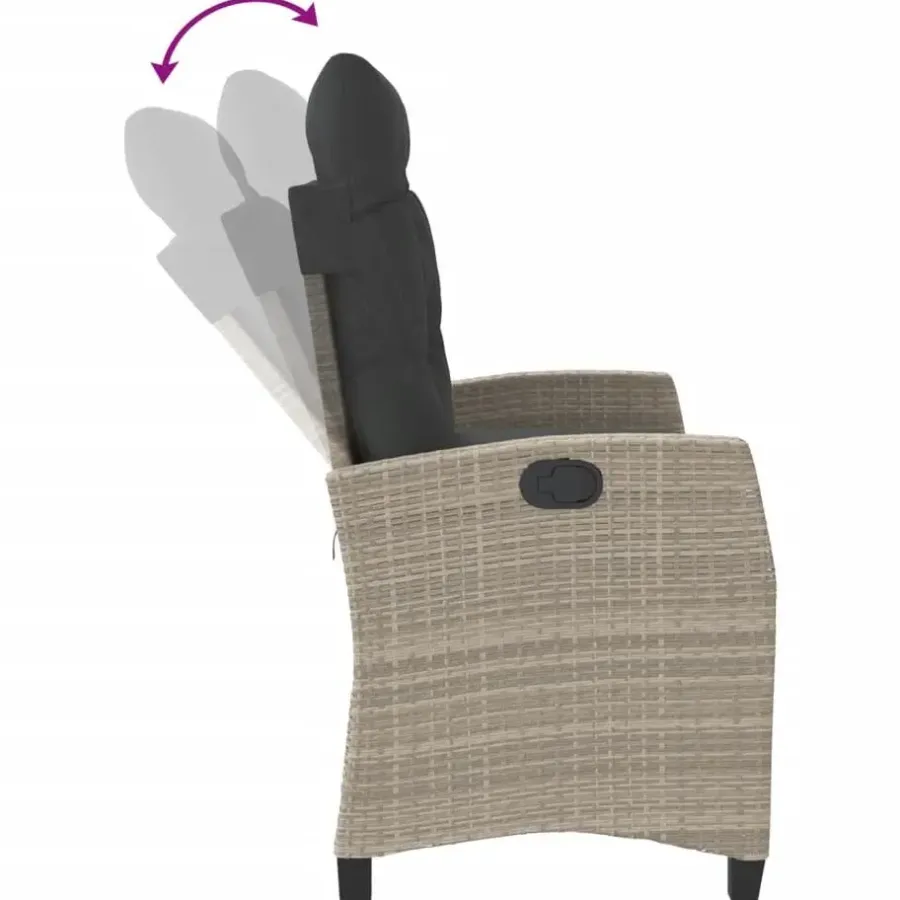 vidaXL - Verstelbare loungebank met kussens - Lichtgrijs rattan - 105x66x93 cm