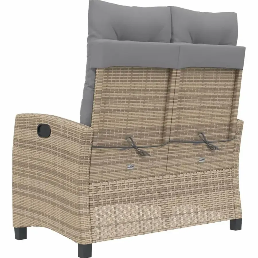 Loungebanken-vidaXL - Verstelbare loungebank met grijs kussens - Beige rattan - 105x66x93 cm