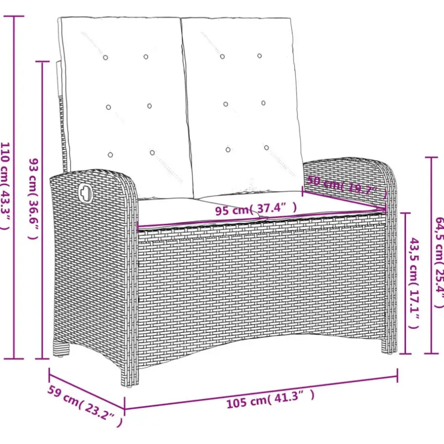 vidaXL - Verstelbare loungebank met grijs kussens - Beige rattan - 105x59x93 cm