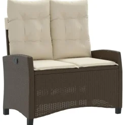 Loungebanken-vidaXL - Verstelbare loungebank met crème kussens - Bruin rattan - 105x66x93 cm