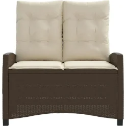 Loungebanken-vidaXL - Verstelbare loungebank met crème kussens - Bruin rattan - 105x66x93 cm